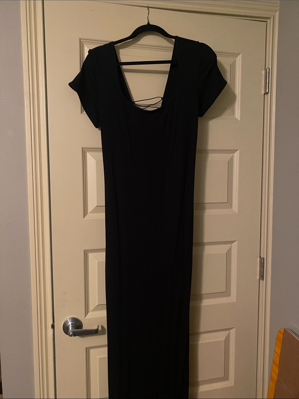 Fashion Nova Black Short-Sleeve Maxi Dress with Corset Back